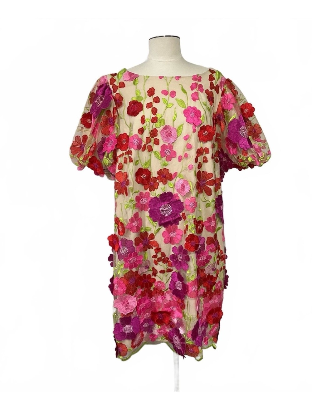 Eliza J Floral Embroidered Puff Sleeve Dress Size 16W dd10 NWT $248